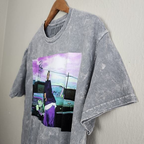 NEW Urban Outfitters Ice Cube Gray Acid Wash Graphic Crewneck Cotton T-Shirt Top - Picture 4 of 8